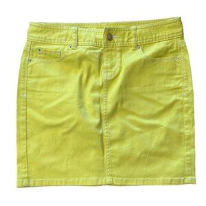 Vintage Y2K Cache Yellow Denim Mini Skirt Size 2 With Pockets & Button Closure